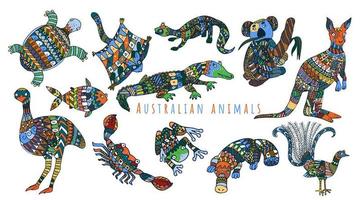 färgglada tribal uppsättning australiska djur. vektor