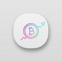 Symbol für die Bitcoin-Marktwachstumsdiagramm-App. ui ux-Benutzeroberfläche. Kryptowährungspreise steigen. Statistikdiagramm mit Bitcoin-Zeichen. Web- oder mobile Anwendung. isolierte Vektorgrafik vektor