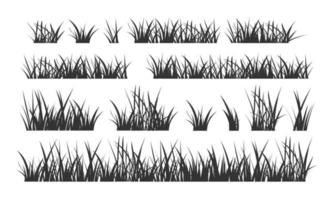 Schwarze Silhouetten von Grasland-Rasenfeldgrenzen im flachen Stil, Vektorgrafik-Set. vektor