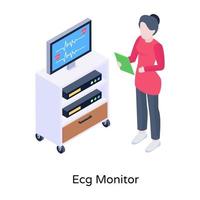 ladda ner premiumillustration av EKG-monitor i isometrisk design vektor