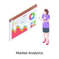 Laden Sie die isometrische Premium-Illustration der Marktanalyse herunter vektor