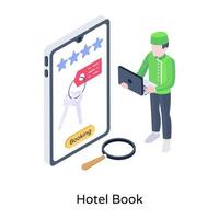 online-unterkunft, isometrische illustration der hotelbuchung vektor