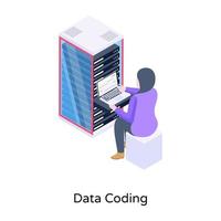 Laden Sie das isometrische Premium-Symbol der Datencodierung herunter vektor