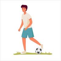 Fußballspiel männlicher Fußballspieler, Profisportlercharakter, aktive Sportlebensstilkonzept-Vektorillustration auf einem weißen Hintergrund. flach isoliert auf weiß vektor