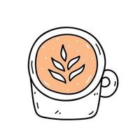 süße Tasse Cappuccino isoliert auf weißem Hintergrund. handgezeichnete Vektorgrafik im Doodle-Stil. Perfekt für Karten, Menüs, Logos, Dekorationen. vektor