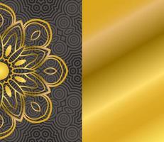 söta guld mandala kort med randigt mönster. dekorativa runda doodle blomma isolerad på mörk bakgrund. geometrisk dekorativ prydnad i etnisk orientalisk stil. vektor