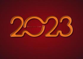 2023 Neujahr Gold-Orange-Logo-Design. Feiertagsgrußkarte. Vektor-Illustration. Feiertagsdesign für Grußkarte, Einladung, Kalender, Party, goldenes Feiertagsetikett isoliert auf rotem Hintergrund vektor