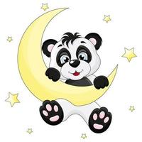 süßer panda hängt am mond und lächelt vektor