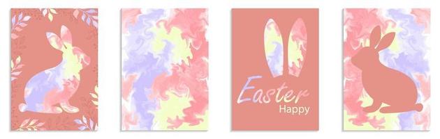 Frohe Ostern. Kaninchen-Silhouette-Marmormuster. satz karten für banner, grußkarten, einladungen. festliche a4-vorlage. Vektor-Illustration. vektor