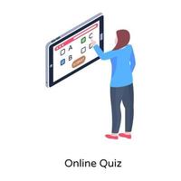 student, der isometrischen vektor des online-quiz gibt
