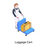 hotellservice, isometrisk illustration av bagagevagn vektor