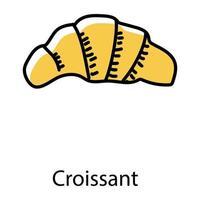 croissant doodle ikon, bageri mat vektor