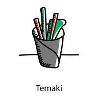 japansk mat, handritad redigerbar ikon av temaki vektor