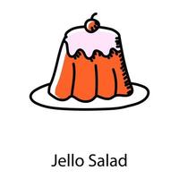 Hand gezeichnete Ikone des Jello-Salats, editierbarer Vektor