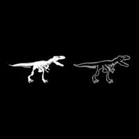 dinosaurie skelett tyrannosaurus rex ben silhuetter set ikon vit färg vektor illustration bild fast fyllning kontur kontur linje tunn platt stil