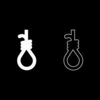 Schlaufe für Galgen Schlinge des Henkers Seil Selbstmord Lynchen Set Symbol Farbe weiß Vektor Illustration Bild solide Füllung Umriss Konturlinie dünn flach Stil