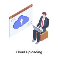 Laden Sie die erstaunliche Illustration des Cloud-Uploads im isometrischen Design herunter vektor