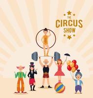 zirkusshow-schriftzug mit künstlern vektor