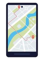 smartphone mit gps-route vektor