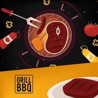 Grill-BBQ-Schriftzug mit Fleisch vektor