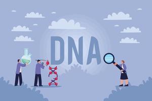 DNA-Schriftzug mit Wissenschaftlern vektor