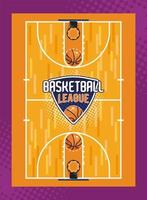 Basketball-Liga-Schriftzug und Platz vektor