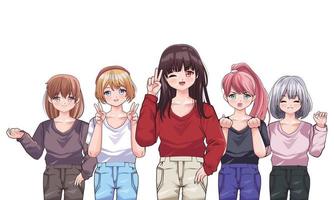 Fünf Mädchen im Anime-Stil vektor