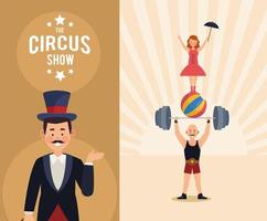 cirkusshow bokstäver och artister vektor