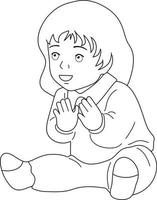Schwarz-Weiß-Bild. ein kleines Kind sitzt und spielt. süßes Babylächeln. weißer Hintergrund, Vektor