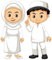 Muslimsk pojke och tjej i vit outfit vektor