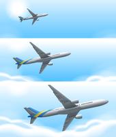 Drei Szenen des Flugzeugfliegens im Himmel vektor