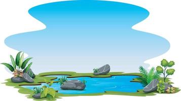 kleiner Teich mit grünem Gras auf weißer Hintergrundillustration vektor