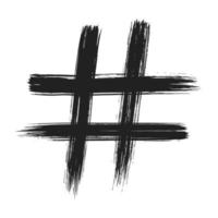 hand gezeichneter pinselstrich schmutzige kunst hashtag symbol symbol zeichen isoliert auf weißem hintergrund. Schwarz-Weiß-Zusammensetzung des Symbol-Hashtags vektor