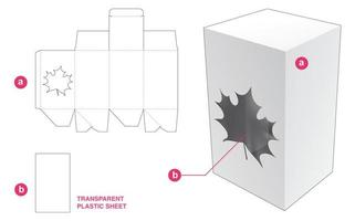 låda och blad fönster med genomskinlig plast ark stansad mall vektor