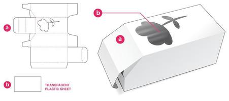 abgeschrägte Flip-Box mit Fenster mit Blumensymbol und gestanzter Schablone aus Kunststofffolie vektor