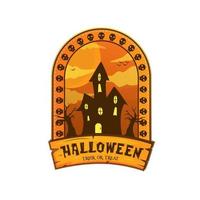 Halloween-Kürbishaus mit Totenkopf-Logo-Konzept vektor