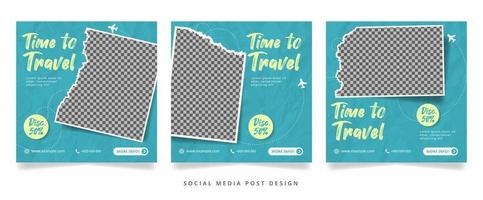 satz tosca-reiseflyer oder social-media-banner mit zerknitterter papierstruktur vektor