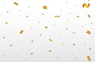 gyllene konfetti och band fallande illustration för födelsedag. festival firande element vektor. gyllene konfetti och glitter explosion på en transparent bakgrund. karneval inslag. vektor