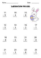 subtraktion med söt kanin. pedagogiskt matematikspel för barn. vektor