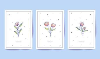 vacker minimalistisk handritad blommig kortsamling vektor