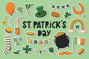 st. Patricks dag klistermärken, doodles, clipart. bra för etiketter, taggar, utskrifter, kort, affischer etc. eps 10 vektor