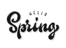 hand bokstäver citat "hej våren" på vit bakgrund. affisch, tryck, kort, logotyp, rea, kalender, inbjudningsdesign. typografi inskription. eps 10 vektor