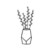 Blumen in einer Vase Doodle handgezeichnete Umrisse Symbol oder Symbol. dekorative blumenhauspflanzenskizze. isolierte Vektorillustration vektor