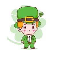 tecknad illustration av söt leprechaun chibi karaktär. Glad Saint Patrick Day vektor