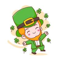 tecknad illustration av söt leprechaun chibi karaktär. Glad Saint Patrick Day vektor