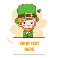 tecknad illustration av söt leprechaun chibi karaktär. Glad Saint Patrick Day vektor