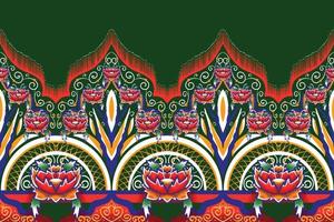 gul, rosa, blomma på grön skog. geometriskt etniskt orientaliskt mönster traditionell design för bakgrund, matta, tapeter, kläder, omslag, batik, tyg, vektorillustration broderistil vektor