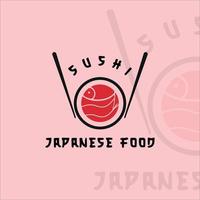 Sushi und Essstäbchen Logo Vektor Illustration Vorlage Symbol Grafikdesign. Zeichen oder Symbol für japanische Lebensmittelbrötchen für Restaurant oder Business-Bar und Café