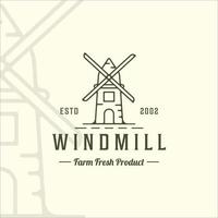 Windmühle Logo Strichzeichnungen einfache minimalistische Vektor Illustration Vorlage Symbol Grafikdesign. Baulandwirtschaftszeichen oder Symbol für Geschäftskonzept