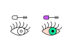 ögonikonuppsättning med moderna ögonfransar. ögonfransar ikon med make-up öga. linjär och färgglad makeup mall. enkel linjär vektor vit bakgrund.
